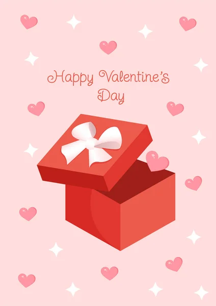 Gift Box Balloons Form Hearts Vector Illustration Valentine Day Postcard — Stock Vector