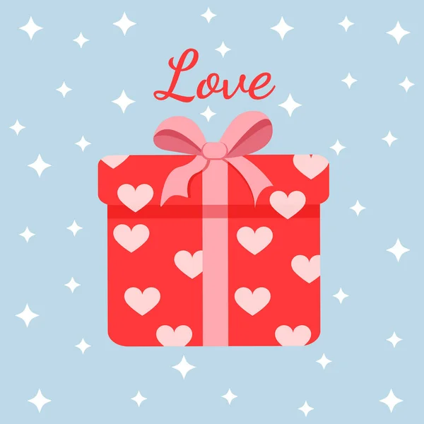 Red Gift Box Surprise Hearts Present Vector Illustration Postcard Textile — Vetor de Stock