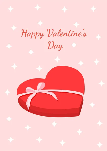 Red Box Shape Heart Pink Bow Sweets Vector Illustration Gift — Vetor de Stock