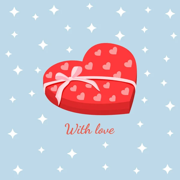 Red Box Shape Heart Pink Bow Sweets Vector Illustration Gift — 图库矢量图片