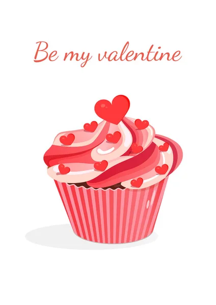 Cupcake Rose Doux Avec Des Cœurs Illustration Vectorielle Icône Cupcake — Image vectorielle