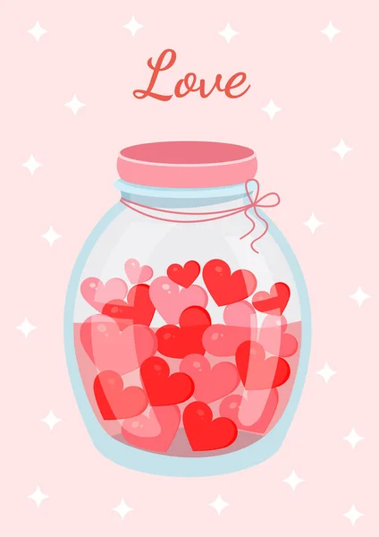 Romantic Jar Hearts Vector Illustration Jar Valentine Day Postcard Textile — Vetor de Stock