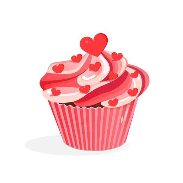 Sweet Pink Cupcake Hearts Vector Illustration Cupcake Icon Postcard Textile — Vetor de Stock