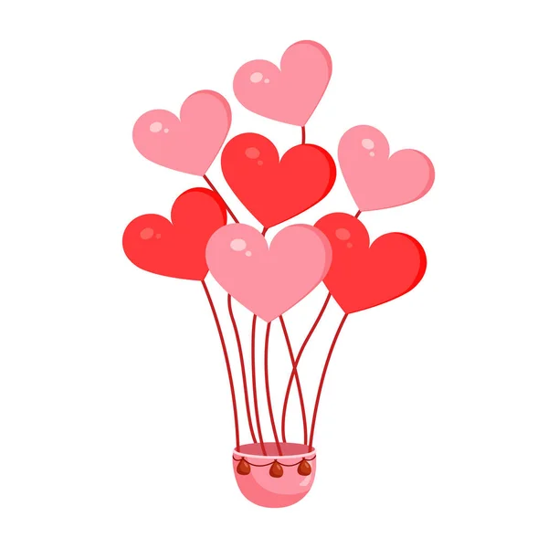 Globos Aire Caliente Rosa Forma Corazones Para Día San Valentín — Vector de stock