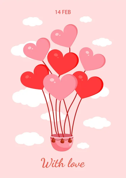 Balon Udara Panas Merah Muda Dalam Bentuk Hati Untuk Hari - Stok Vektor