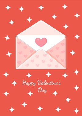 Zarflı bir tebrik kartı. Aşk mesajı. Sevgililer Günü için aşk mektubu. Poster, baskı, tatil kartı.