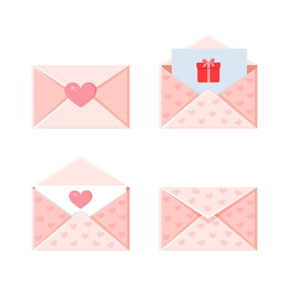 Set of holiday envelopes. Love message. Valentine's day love letter for postcard, poster, print, holiday card