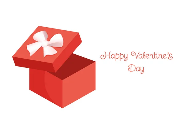 Gift Red Box Bow Vector Illustration Valentine Day Postcard Textile — Vetor de Stock