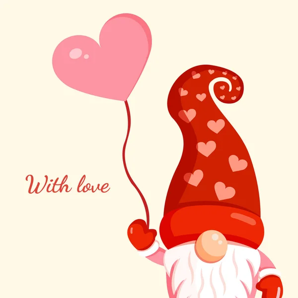 Illustration Gnome Romantique Avec Une Boule Gonflable Pour Bannière Carte — Image vectorielle