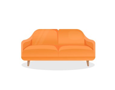 Comfortable luxury orange sofa on an isolated white background. Vector illustration of a stylish home couch for interior design. Modern furniture. Icon, element