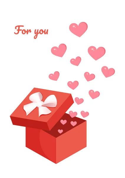 Подарочная Коробка Шариками Форме Сердец Векторная Иллюстрация Дню Святого Валентина — стоковый вектор