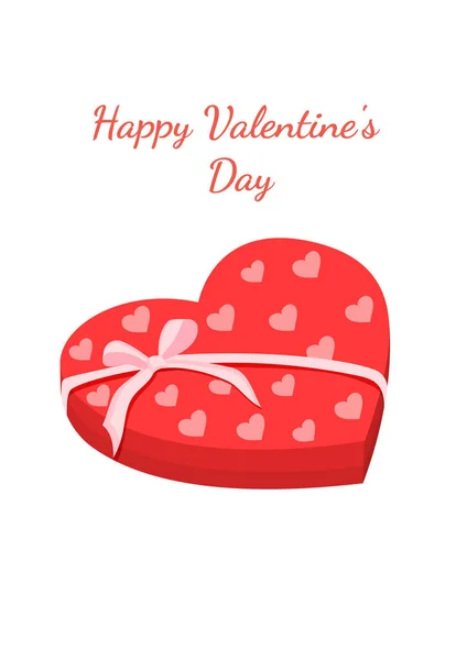 Κόκκινο Κουτί Σχήμα Καρδιάς Ροζ Φιόγκο Για Γλυκά Εικονογράφηση Διάνυσμα — Διανυσματικό Αρχείο