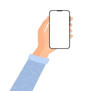 İzole edilmiş arkaplanda beyaz ekranlı telefonu tut