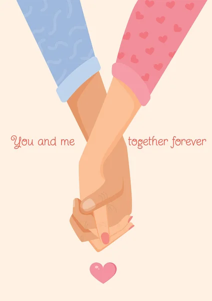 Vector Romantic Illustration Female Male Hands Postcard Textiles Decor Poster — 图库矢量图片