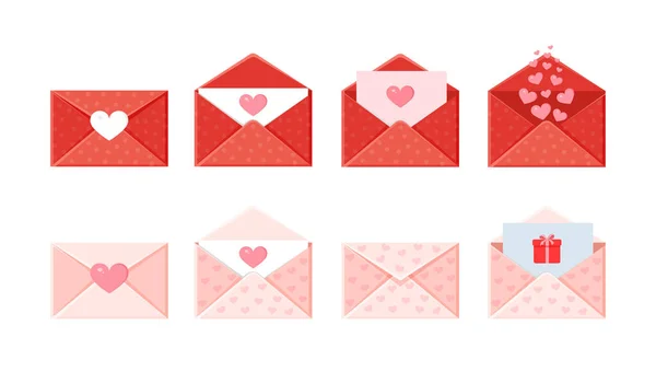 Set Holiday Envelopes Love Message Valentine Day Love Letter Postcard — Stock vektor