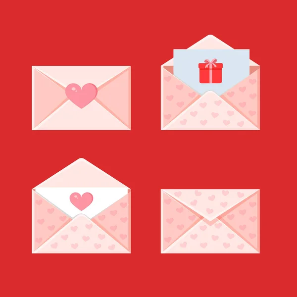 Set Holiday Envelopes Love Message Valentine Day Love Letter Postcard — Stock Vector