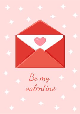 Zarflı bir tebrik kartı. Aşk mesajı. Sevgililer Günü için aşk mektubu. Poster, baskı, tatil kartı.