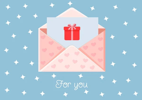 Kartka Życzeniami Kopertą Prezentem Miłosna Wiadomość List Miłosny Walentynki Plakat — Wektor stockowy