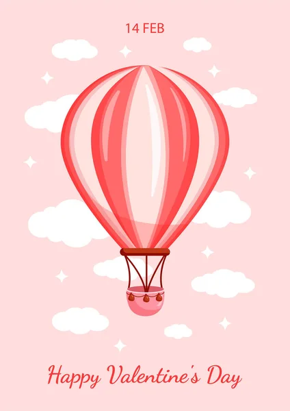 Ilustrasi Vektor Balon Udara Panas Merah Muda Pada Awan Hari - Stok Vektor