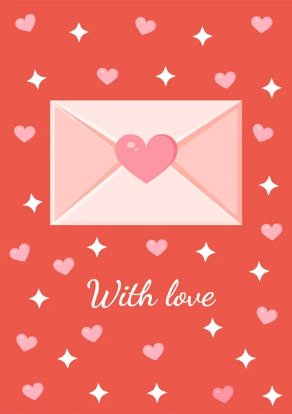 Greeting Card Envelope Love Message Love Letter Valentine Day Poster — Vetor de Stock