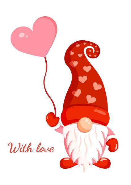 Ilustrasi Gnome Romantis Dengan Bola Inflatable Untuk Spanduk Kartu Pos - Stok Vektor