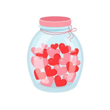 Kalpli romantik bir kavanoz. Sevgililer Günü kartpostal, tekstil, dekor ve poster için bir kavanozun vektör çizimi. Aşk mesajı. Tebrik kartı