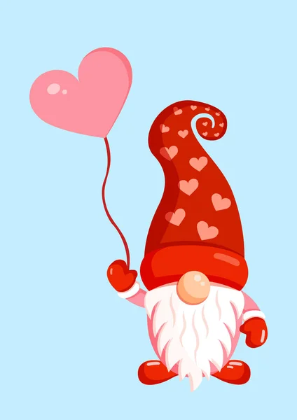 Ilustrasi Gnome Romantis Dengan Bola Inflatable Untuk Spanduk Kartu Pos - Stok Vektor