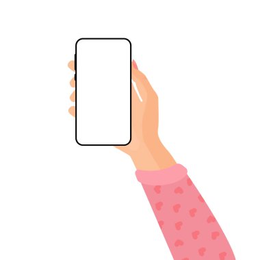 İzole edilmiş arkaplanda beyaz ekranlı telefonu tut