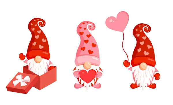 Tři Pěkní Skřítci Valentýna Vektorová Romantická Ilustrace Nordických Elfů — Stockový vektor