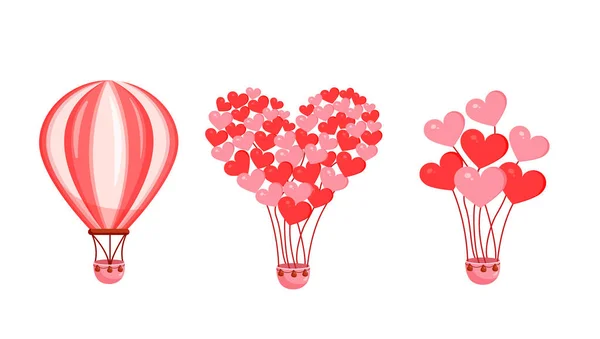 Cute Set Balon Udara Panas Untuk Hari Valentine Gaya Kartun - Stok Vektor
