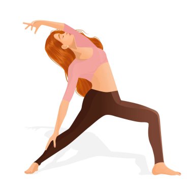 Beyaz bir arka planda dans eden bir kız figürü. Yoga, meditasyon, spor, sağlıklı yaşam tarzı, dans, dans hareketleri, fitness, egzersiz, jimnastik, spor.