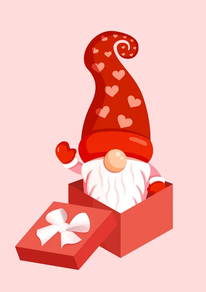 Ilustracja romantycznego gnoma w pudełku na baner, pocztówkę, tekstylia, wystrój wnętrz. skandynawski nordic gnome, słodki elf na Walentynki. — Wektor stockowy