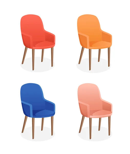 Állítsa be a hangulatos székek egy elszigetelt fehér háttér. Vektor illusztráció egy hazai szék a belső. Modern bútorok nappaliba, hálószobába, előtérbe. Ikon, elem. — Stock Vector