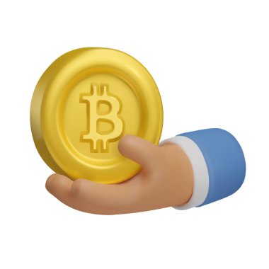 Altın bitcoin ile 3d Simge eli