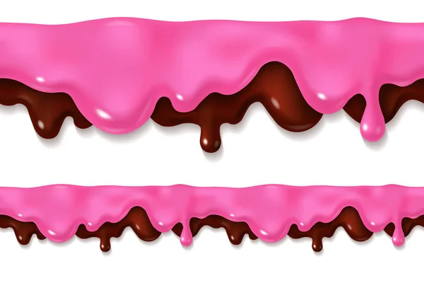 초콜릿녹인 초콜릿 과 핑크 아이싱 드롭 — 스톡 벡터