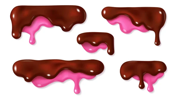 Olvadt csokoládé és rózsaszín cukormáz csepp — Stock Vector