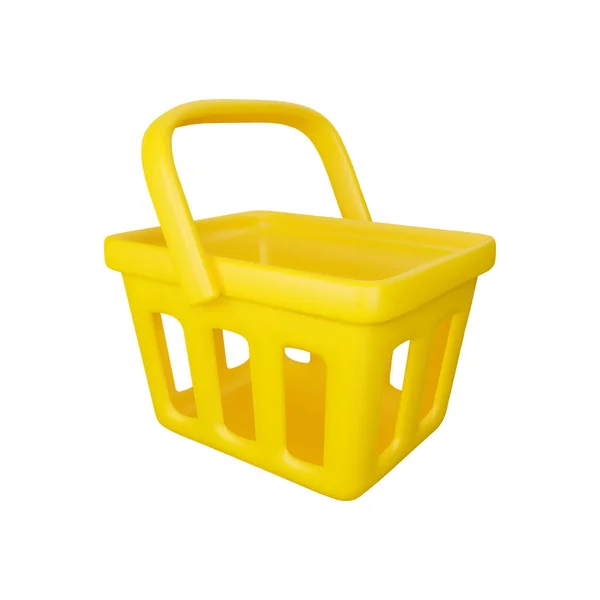 Shopping Basket Icon Vector Render Yellow Supermarket Cart Illustration Isolated — Vector de stock