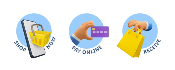 Online Shopping Icons Set Internet Payment Illustration Vector Render Elements — Archivo Imágenes Vectoriales