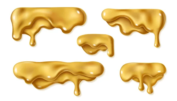 Set Gota Oro Líquido Aislado Sobre Fondo Blanco Derretido Glaseado — Archivo Imágenes Vectoriales