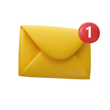 3d mail icon. Vector realistic new message envelope isolated on white background. E-mail notification concept