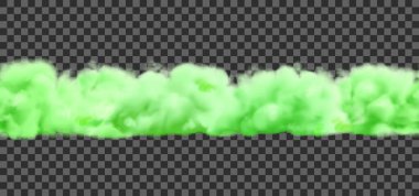 Yeşil bulutlar şeffaf arkaplan. Vektör gerçekçi Cadılar Bayramı çizimi. Floresan gökyüzü ya da cennet, neon dumanı