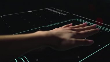 Digital hand biometrics access connection verifying palm personality closeup