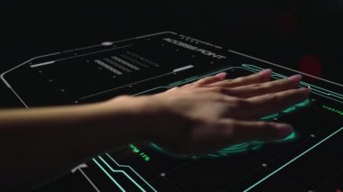 Personal hand identification launching modern digital app successfully closeup