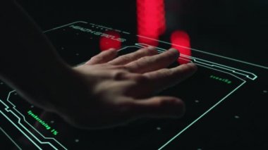 High tech medical biometrical scanner analysing health status scan hand closeup