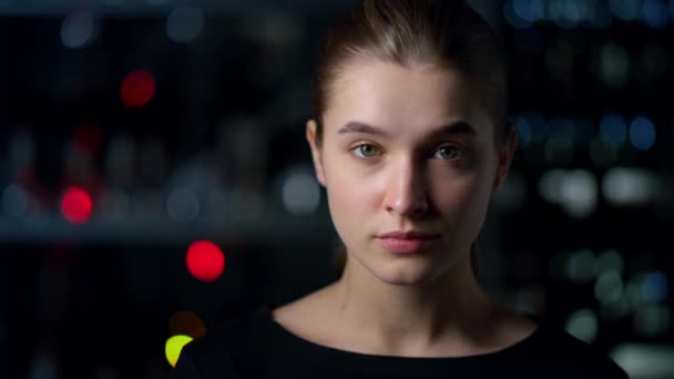 Close up attractiveness analysis face scan process researching woman biometrics — Stok Video