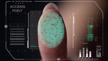 Closeup fingerprint futuristic scanner launching system successful verification
