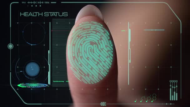 Closeup digital fingerprint health scanner analyzing biometrical information — ストック動画