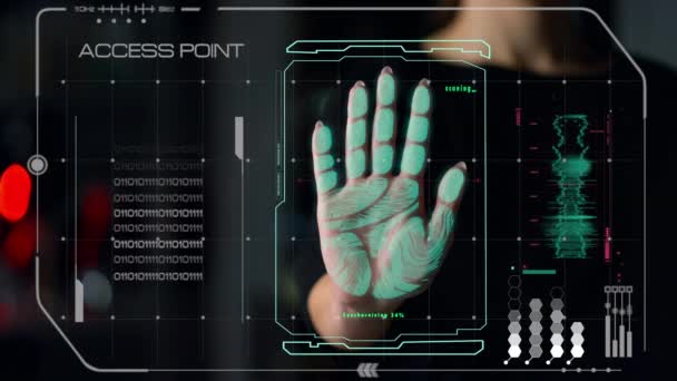 Sistema biométrico de palma que accede a la conexión del usuario identificando el primer plano de impresión manual — Vídeo de stock