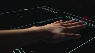 Digital hand biometrics access connection verifying palm personality closeup