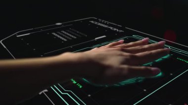 Personal hand identification launching modern digital app successfully closeup